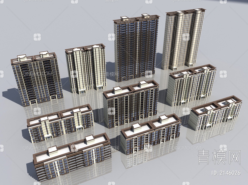 全套 高低层 住宅 别墅3D模型下载【ID:2146026】