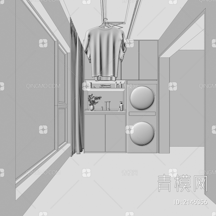 阳台 洗衣机柜 洗衣烘干一体机3D模型下载【ID:2146356】