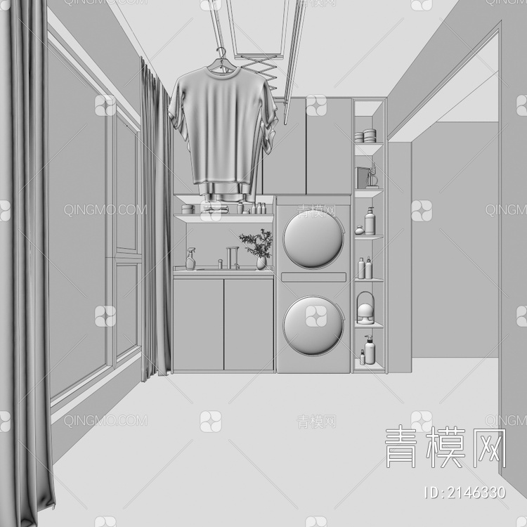 阳台 洗衣机柜 烘干机3D模型下载【ID:2146330】