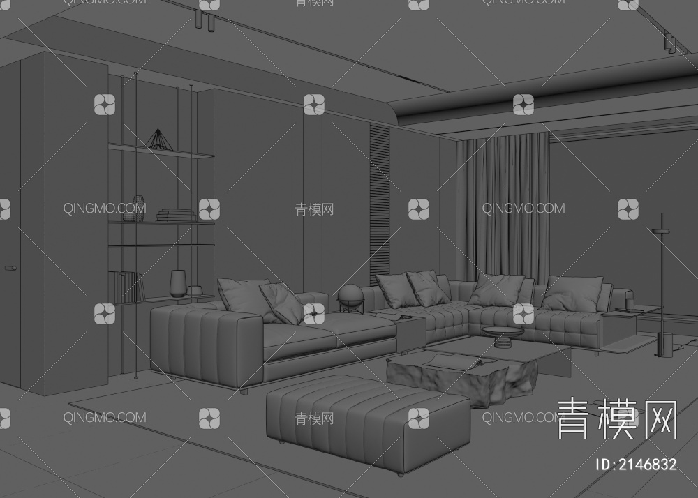 Minotti客厅 Minotti沙发组合 转角沙发 茶几 落地灯3D模型下载【ID:2146832】