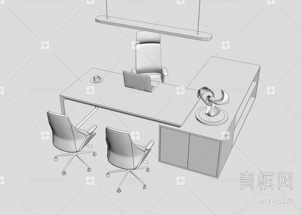 办公桌椅组合 吊灯 办公桌3D模型下载【ID:2145537】