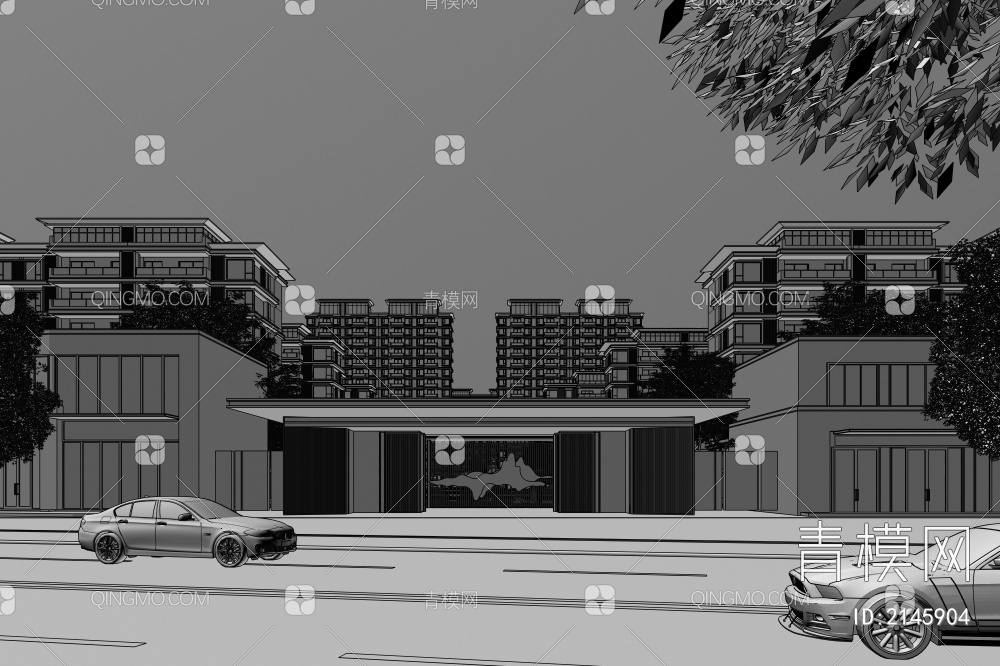 住宅 小区 商业 大门3D模型下载【ID:2145904】