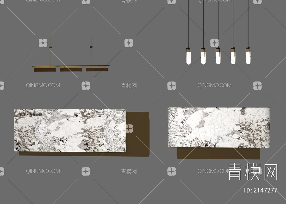 吧台  吧台组合 吊灯3D模型下载【ID:2147277】