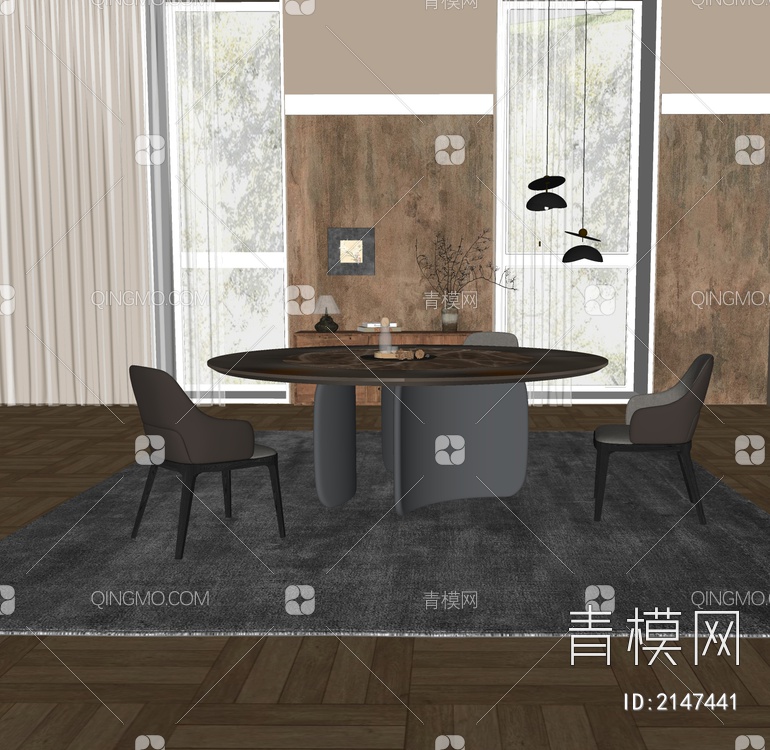 餐桌椅组合SU模型下载【ID:2147441】