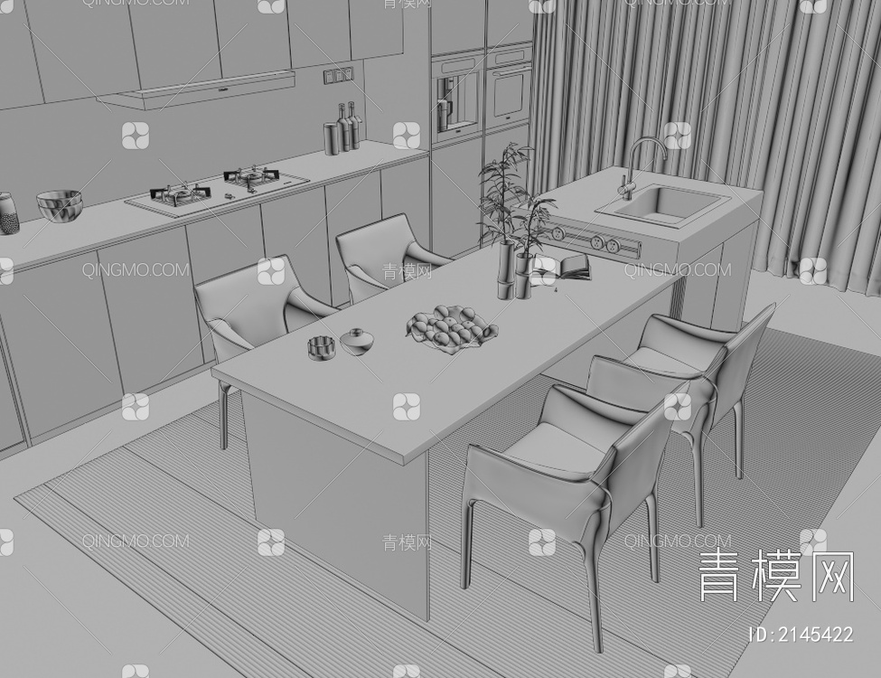 岛台餐桌椅3D模型下载【ID:2145422】