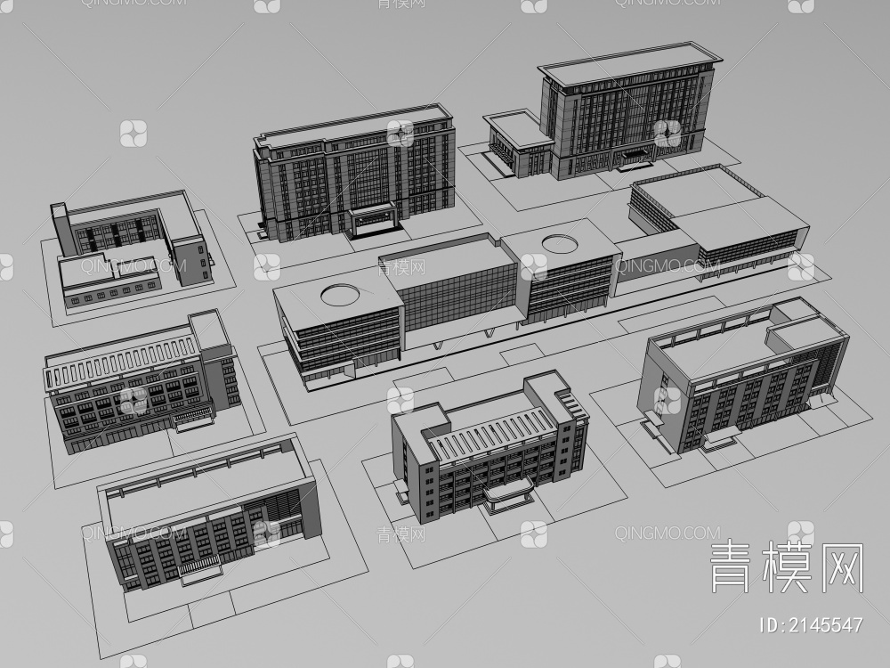 低多层 工业 办公楼3D模型下载【ID:2145547】