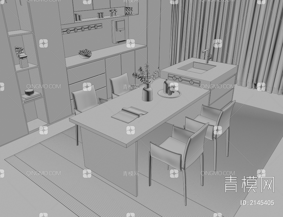岛台餐桌椅3D模型下载【ID:2145405】