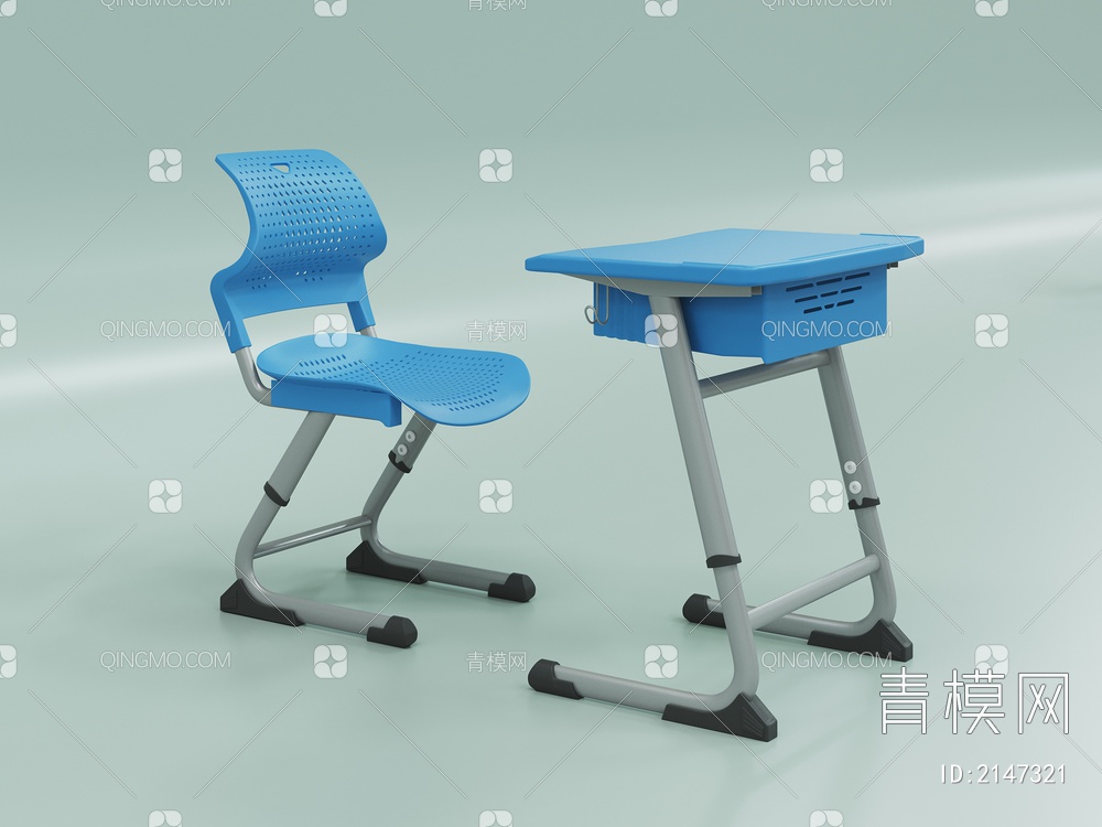 深蓝色课桌椅3D模型下载【ID:2147321】