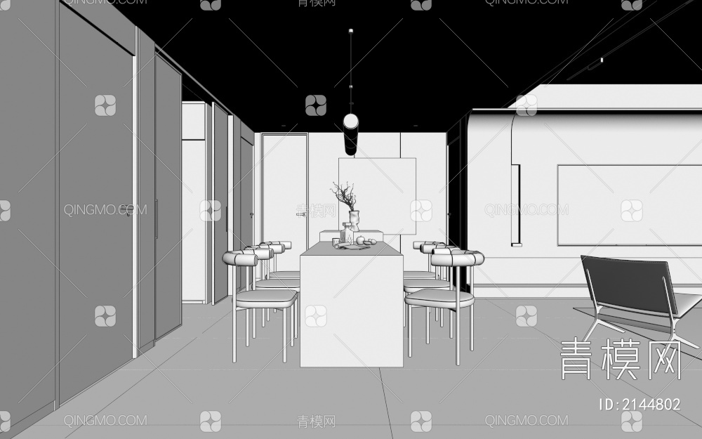 客餐厅 家具摆设 吊灯主灯 沙发组合3D模型下载【ID:2144802】