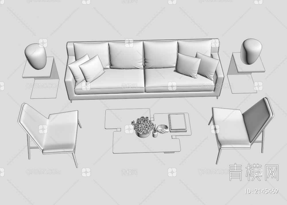 沙发茶几组合  沙发  沙发椅子3D模型下载【ID:2145469】