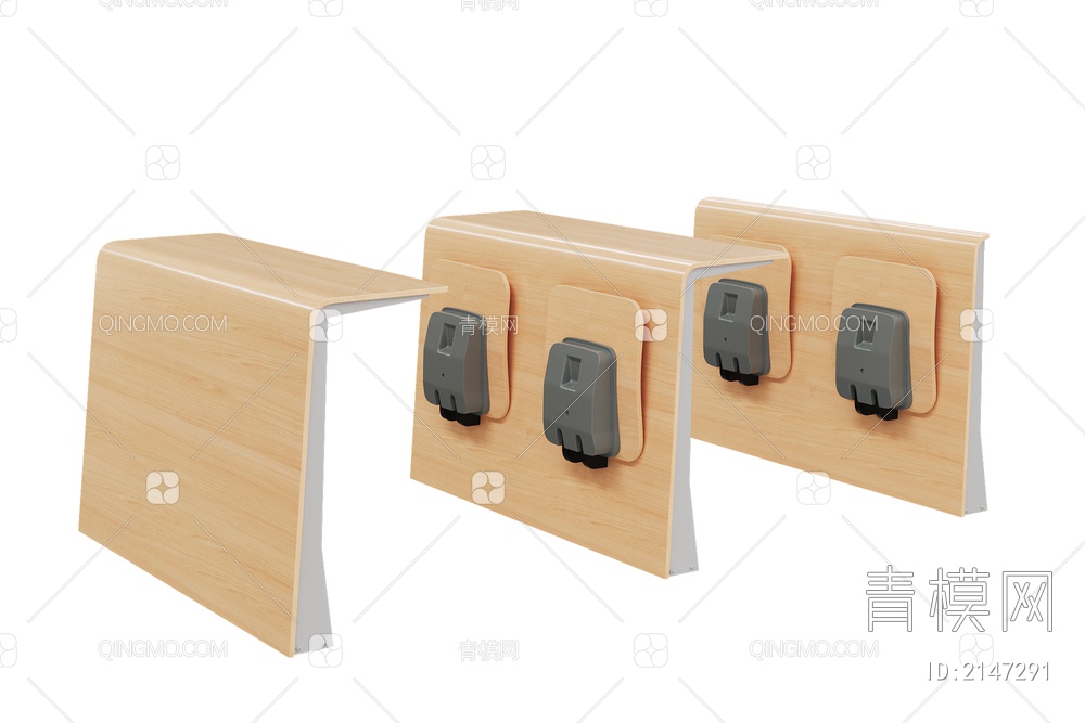 木制连体桌椅3D模型下载【ID:2147291】