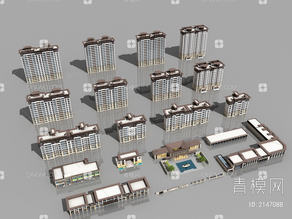 新亚洲  全套  住宅 小区 建筑3D模型下载【ID:2147088】