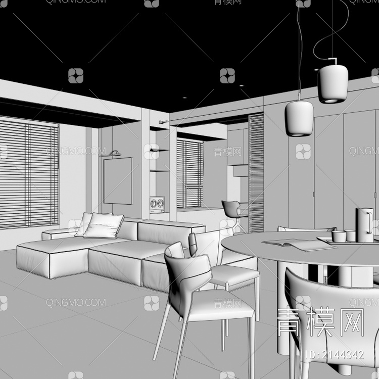 暗黑客餐厅 意式客餐厅 客餐厅 极简客餐厅 餐桌椅 吊灯 画3D模型下载【ID:2144342】