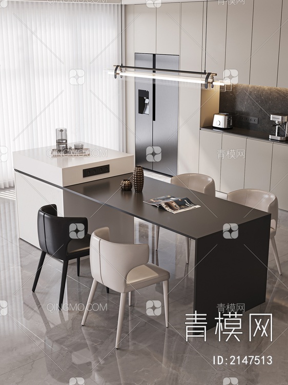 岩板岛台家居餐厅 餐桌椅组合3D模型下载【ID:2147513】