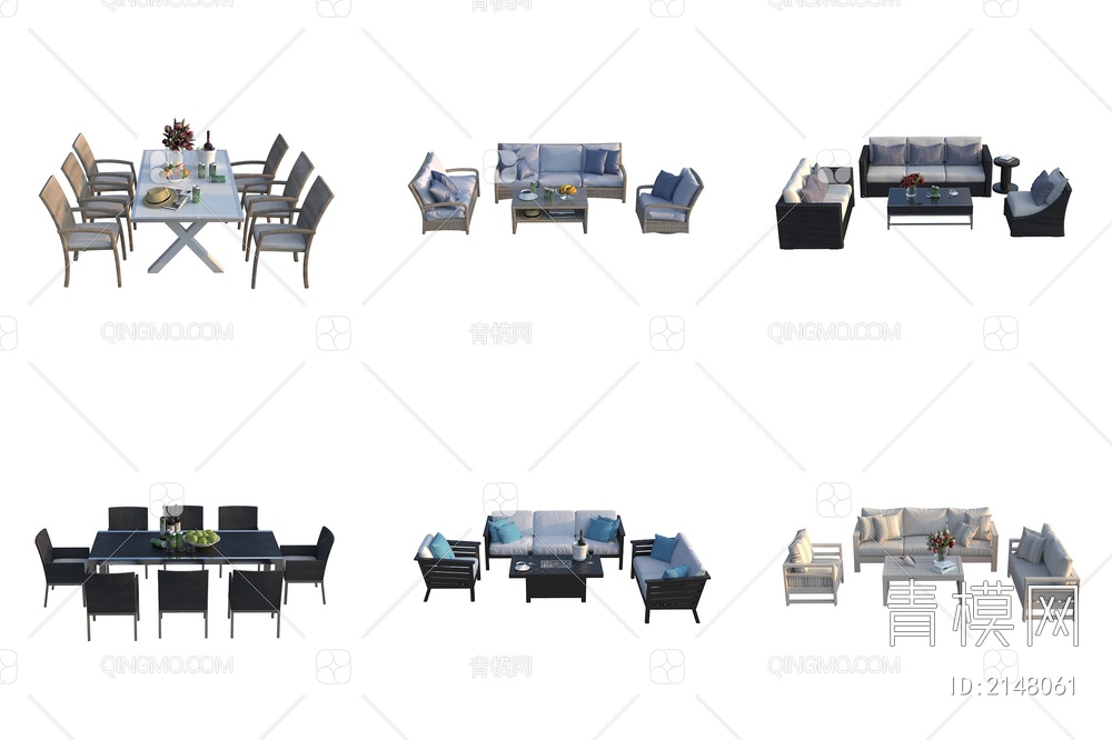 户外休闲沙发 户外餐桌 沙发茶几组合3D模型下载【ID:2148061】