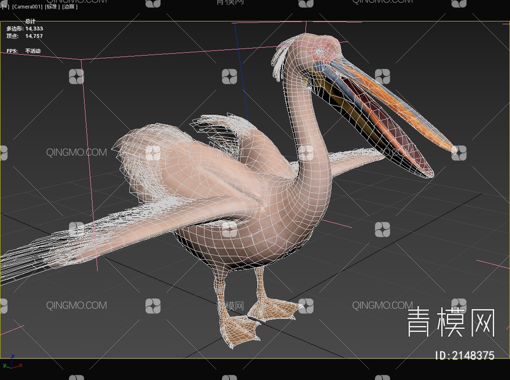 粉白鹈鹕 犁鹕 淘河塘鹅 鹈鹕 动物3D模型下载【ID:2148375】