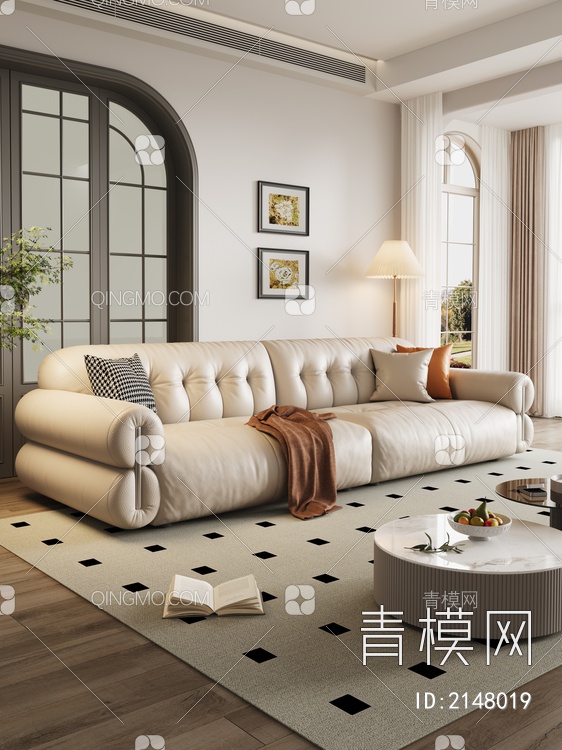 客厅 双人沙发 沙发茶几组合 饰品摆件3D模型下载【ID:2148019】