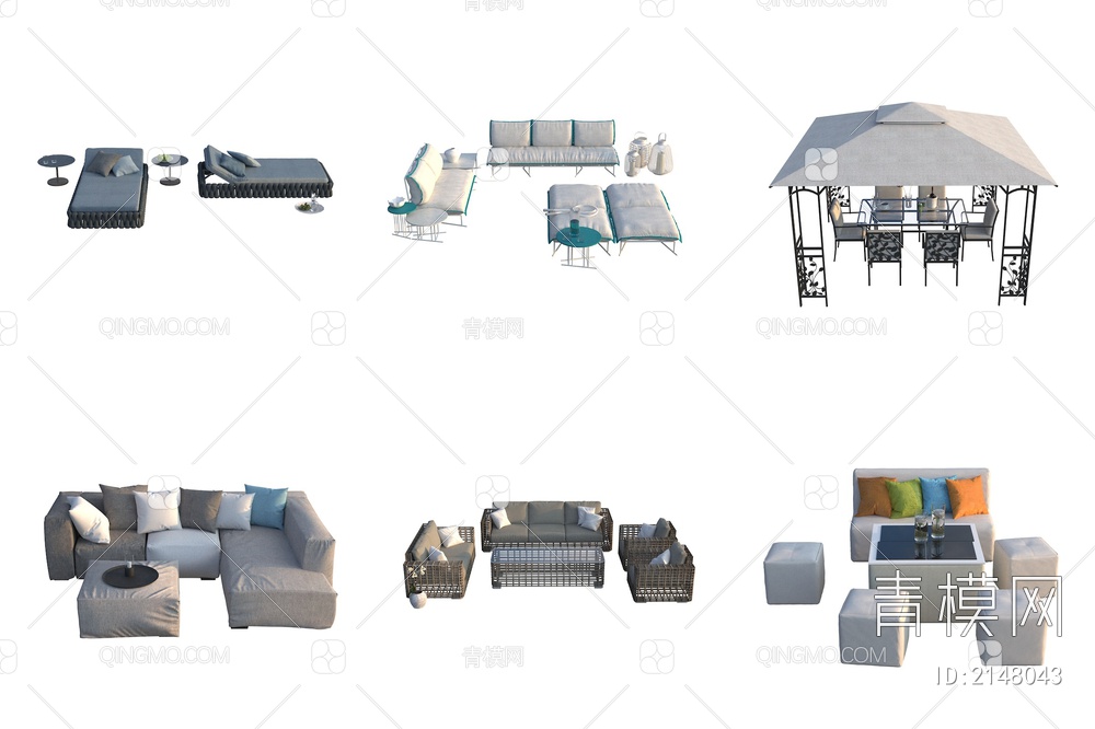 户外休闲沙发 户外餐桌 沙发茶几组合3D模型下载【ID:2148043】