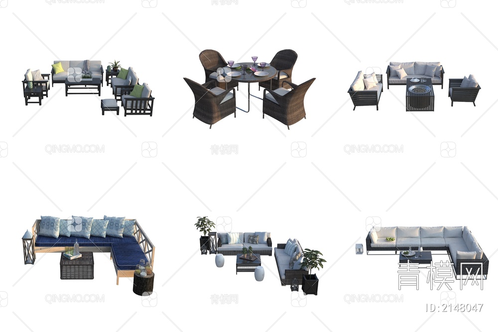 户外休闲沙发 户外餐桌 沙发茶几组合3D模型下载【ID:2148047】