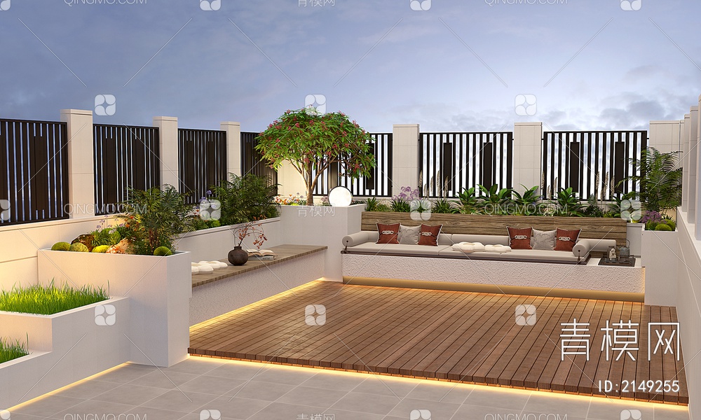 屋顶花园 别墅庭院 植物组合3D模型下载【ID:2149255】