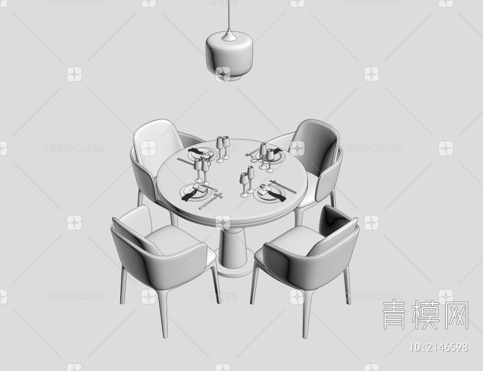 餐桌椅组合 吊灯  餐桌椅3D模型下载【ID:2146598】