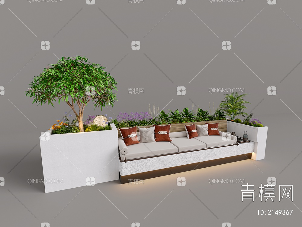 室内外组团小景  植物堆 球形灌木 苔藓球  带花植物组合 景观座椅3D模型下载【ID:2149367】