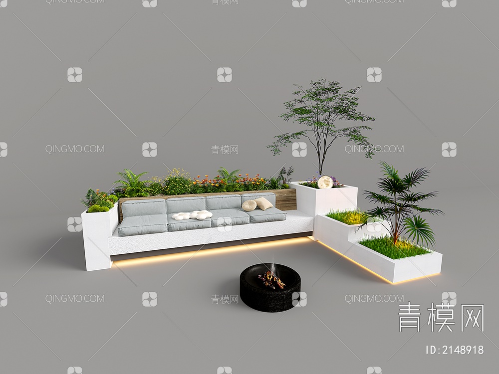室内外组团小景 植物堆 球形灌木 苔藓球 植物组合 景观座椅3D模型下载【ID:2148918】