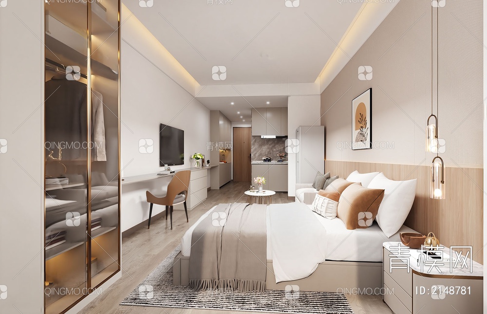 单身公寓 公寓卧室 民居客房3D模型下载【ID:2148781】