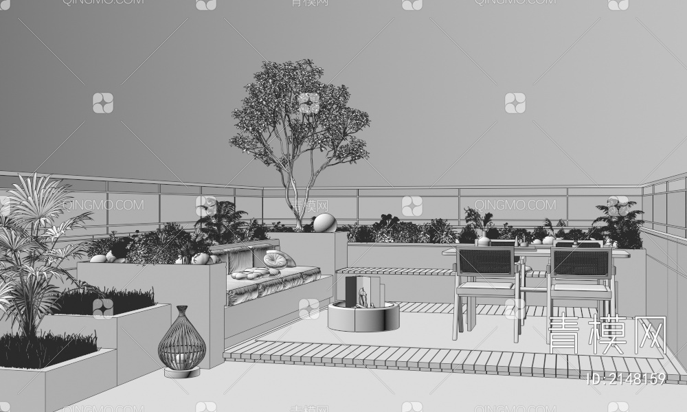 屋顶花园 别墅庭院 植物组合3D模型下载【ID:2148159】