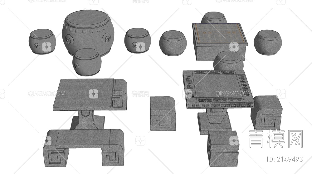 户外石材桌椅SU模型下载【ID:2149493】