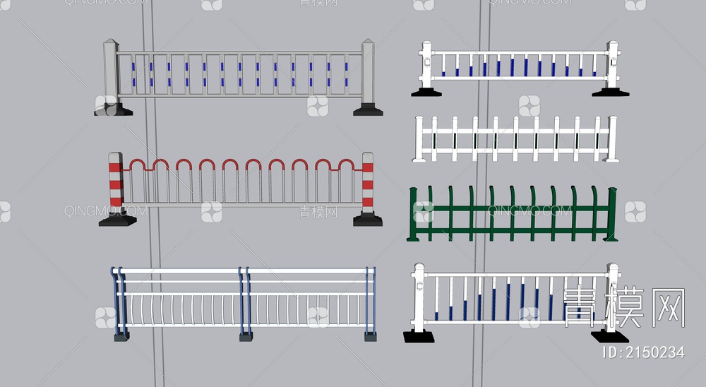 交通护栏市政栏杆交通设施SU模型下载【ID:2150234】