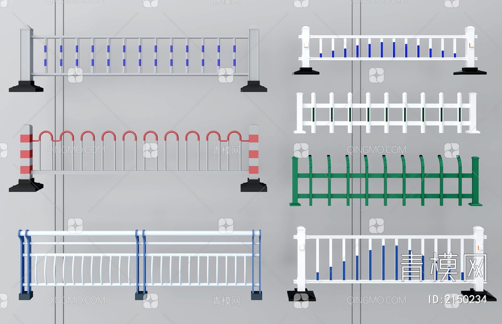 交通护栏市政栏杆交通设施SU模型下载【ID:2150234】