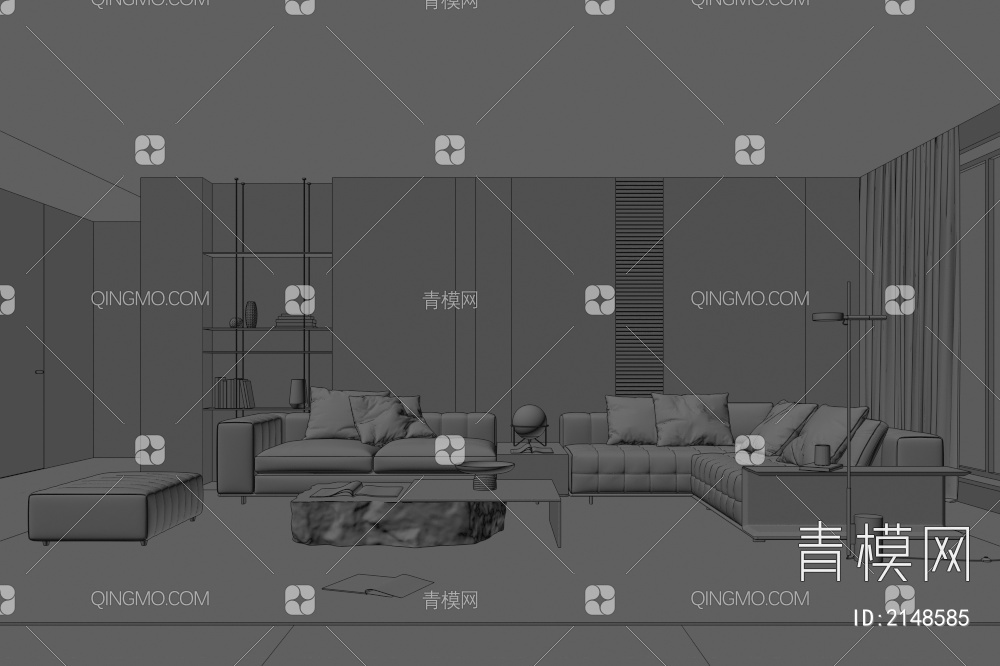 Minotti沙发组合 多人沙发 转角沙发 大理石茶几 落地灯3D模型下载【ID:2148585】