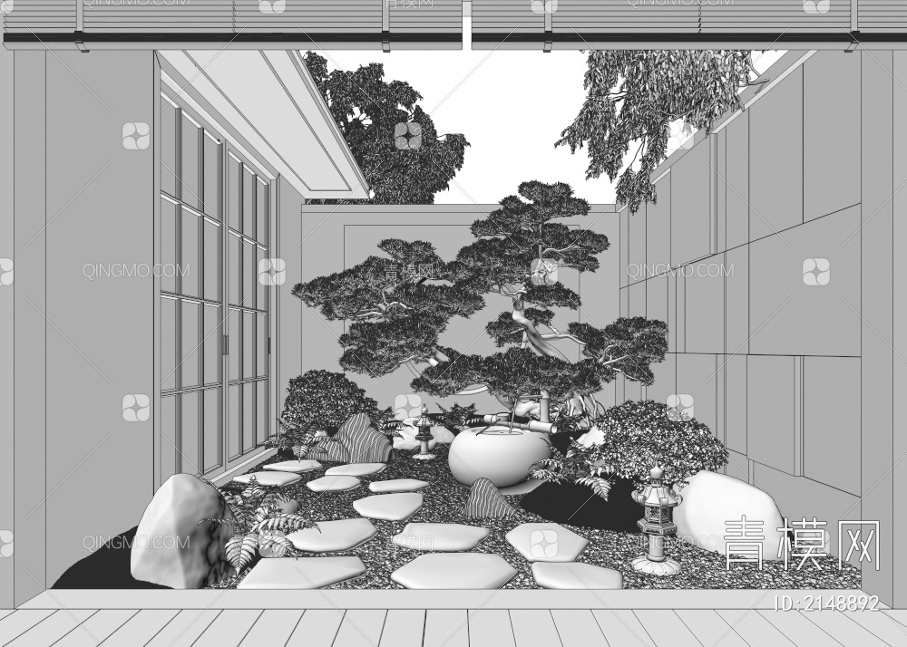 禅意天井庭院景观3D模型下载【ID:2148892】