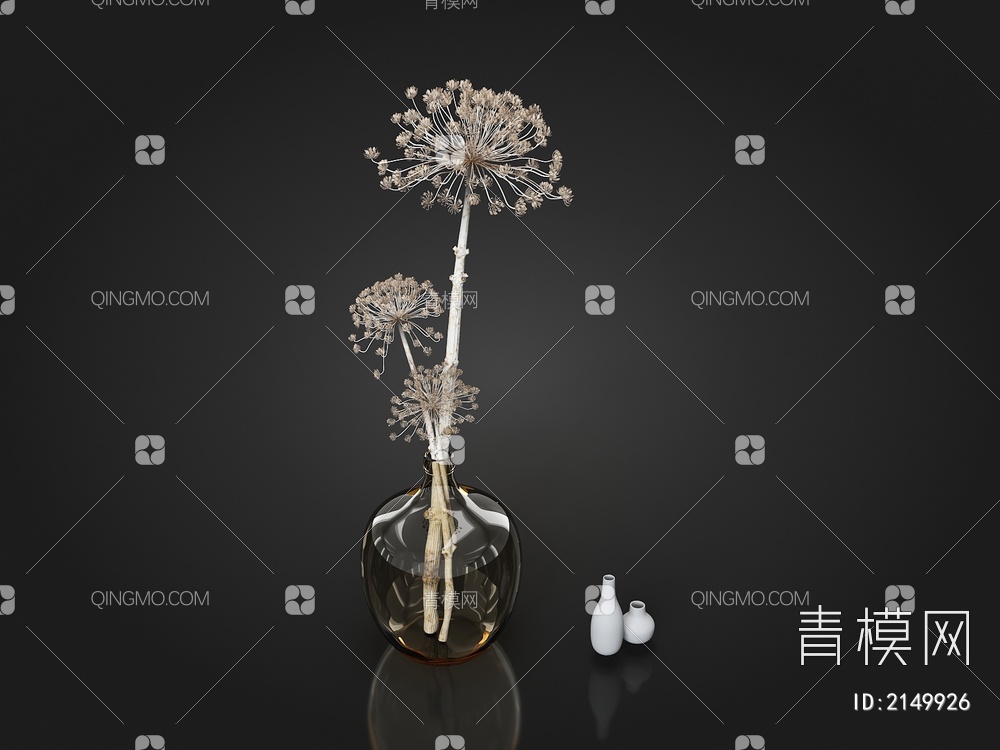 干花 玻璃花瓶3D模型下载【ID:2149926】