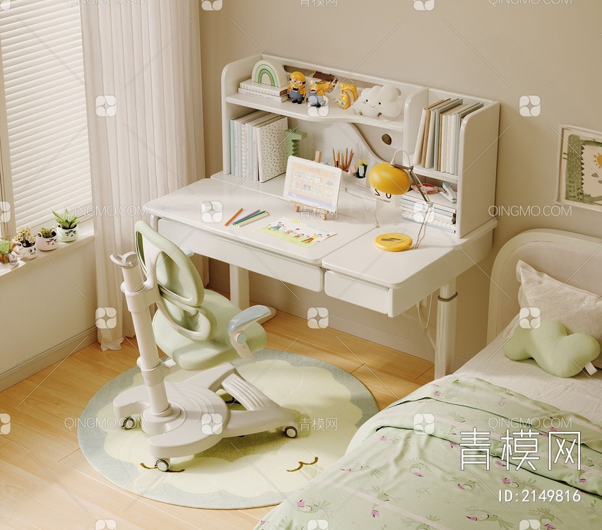 学习桌椅 升降桌椅 儿童升降椅 学生桌 儿童房 儿童卧室3D模型下载【ID:2149816】