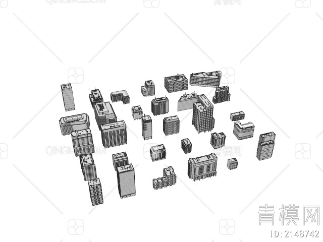 精细配楼 建筑配楼 写字楼 住宅建筑3D模型下载【ID:2148742】