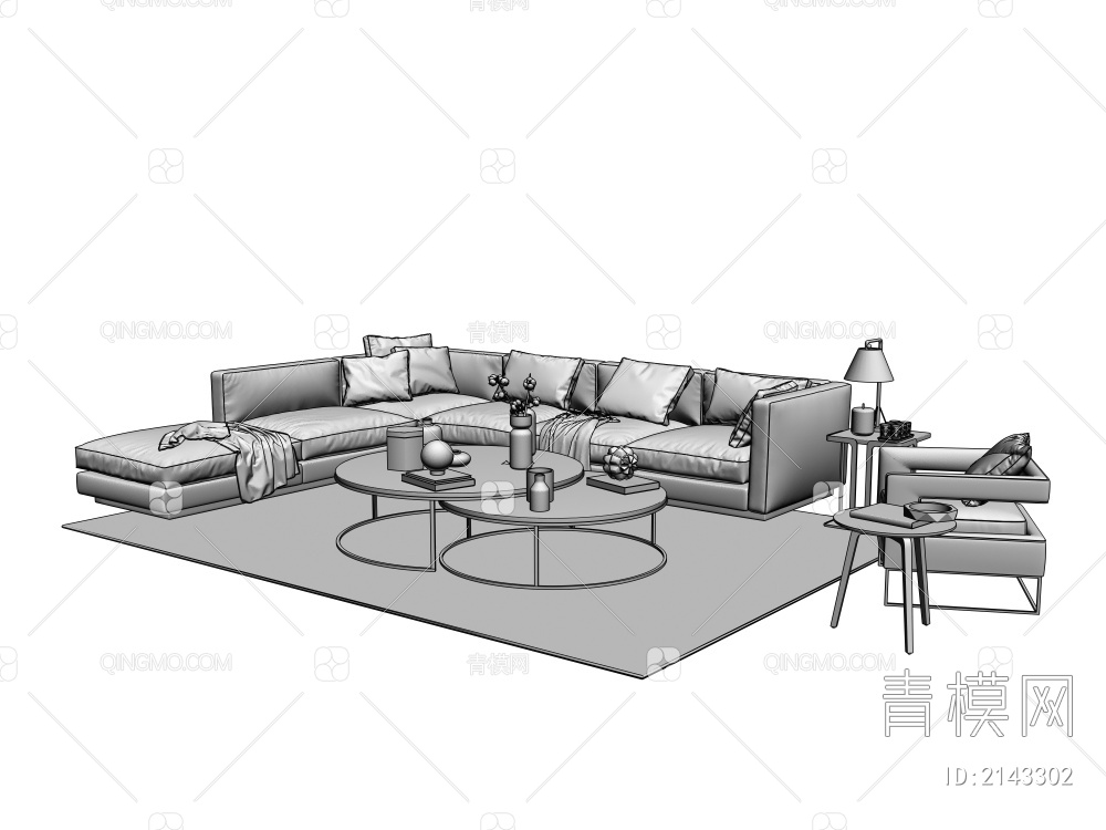 沙发茶几组合3D模型下载【ID:2143302】