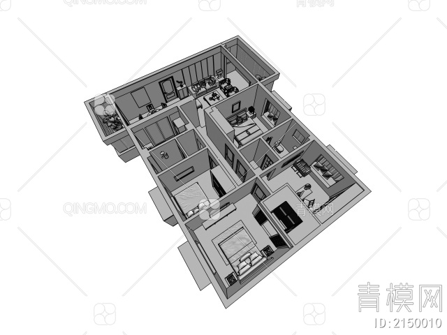 家装套房鸟瞰图3D模型下载【ID:2150010】