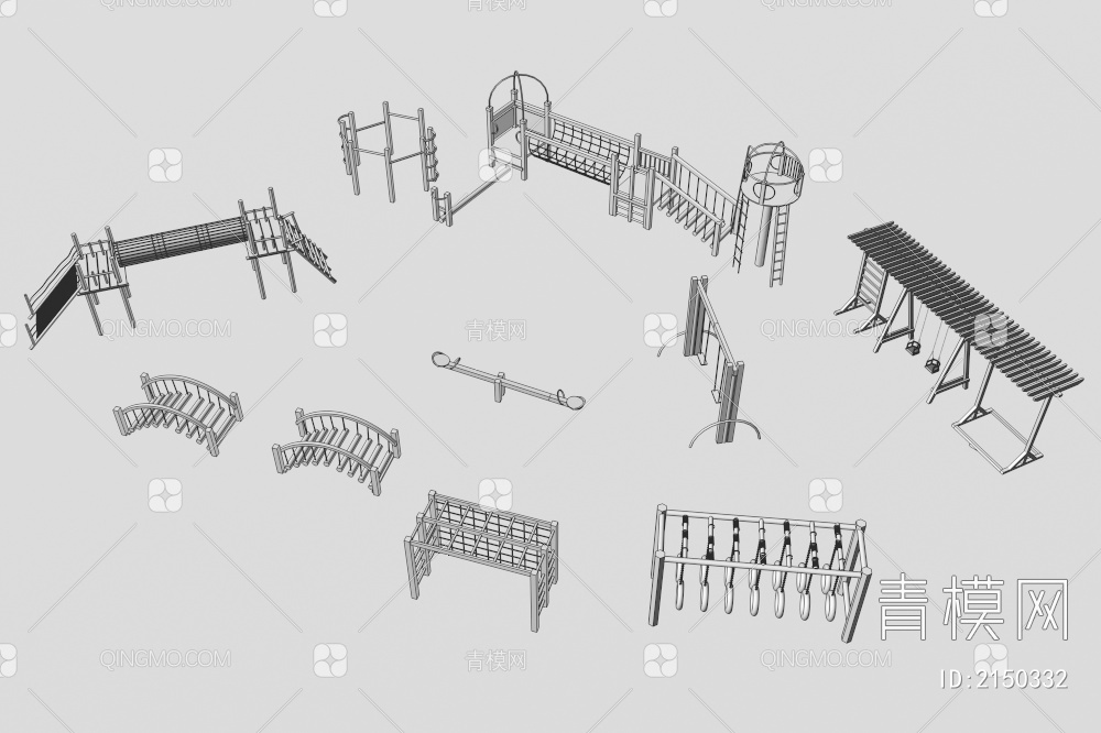 原木户外儿童游乐设施3D模型下载【ID:2150332】
