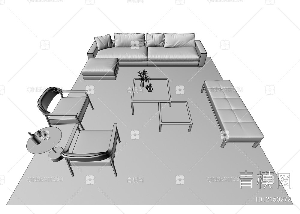沙发茶几组合3D模型下载【ID:2150272】