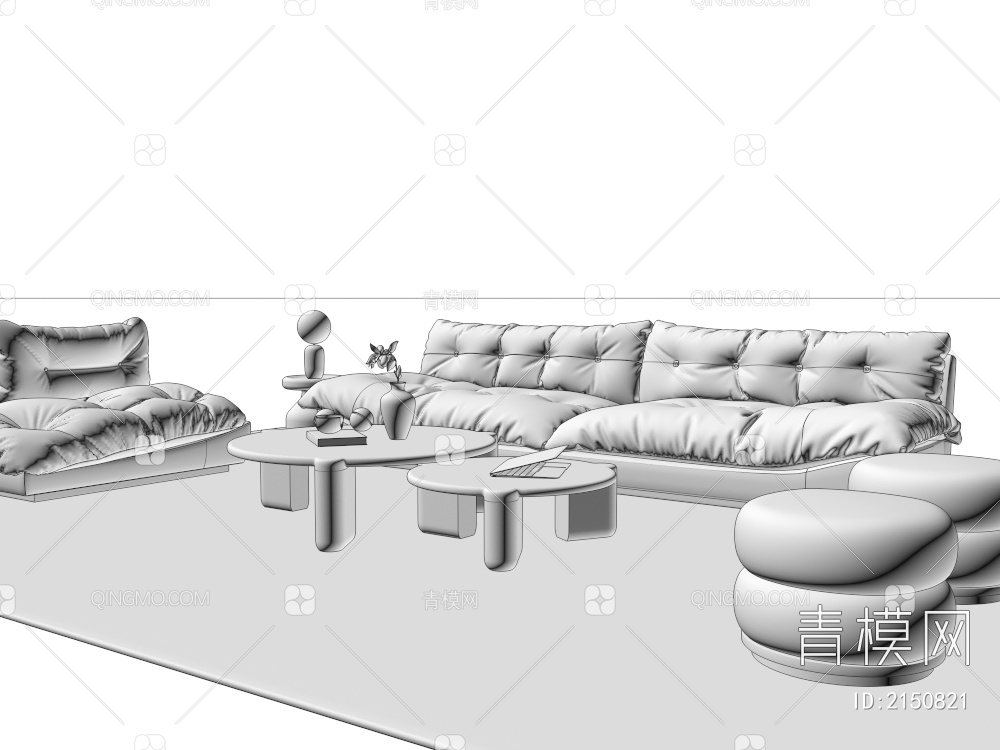 奶油风沙发组合3D模型下载【ID:2150821】