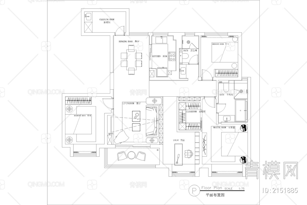 彩平图PSD源文件室内设计家装CAD家具ps分层平面效果图【ID:2151885】