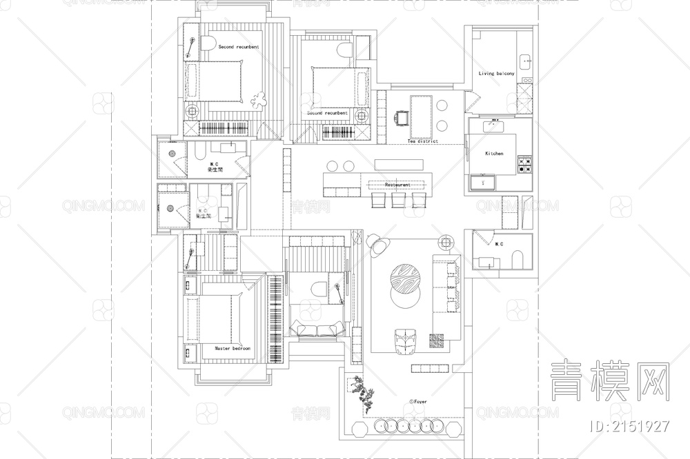室内家装方案设计PS彩平图PSD平面图CAD户型图配套布局图【ID:2151927】