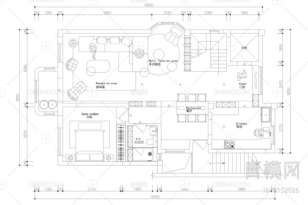 室内别墅家装方案PS彩平图PSD平面图CAD户型图配套布局图【ID:2152026】