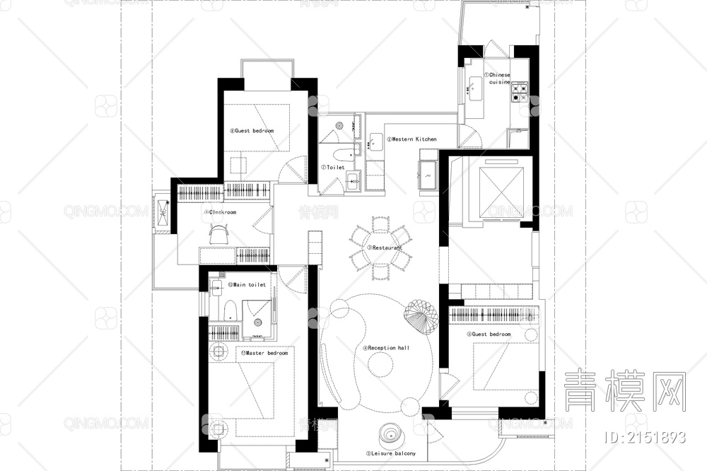 室内家装方案设计PS彩平图PSD平面图CAD户型图配套布局图【ID:2151893】