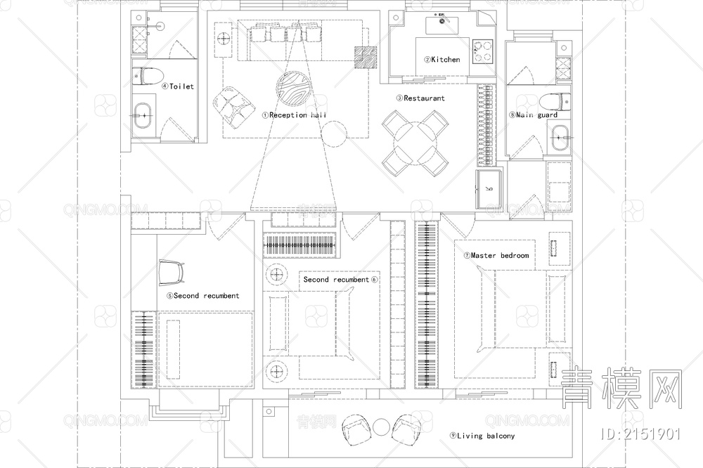 室内家装方案设计PS彩平图PSD平面图CAD户型图配套布局图【ID:2151901】