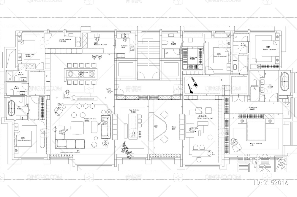 室内家装方案设计PS彩平图PSD平面图CAD户型图配套布局图【ID:2152016】