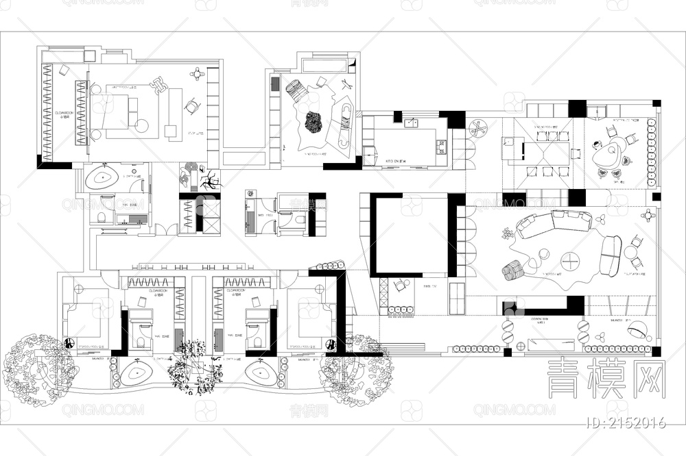 室内家装方案设计PS彩平图PSD平面图CAD户型图配套布局图【ID:2152016】