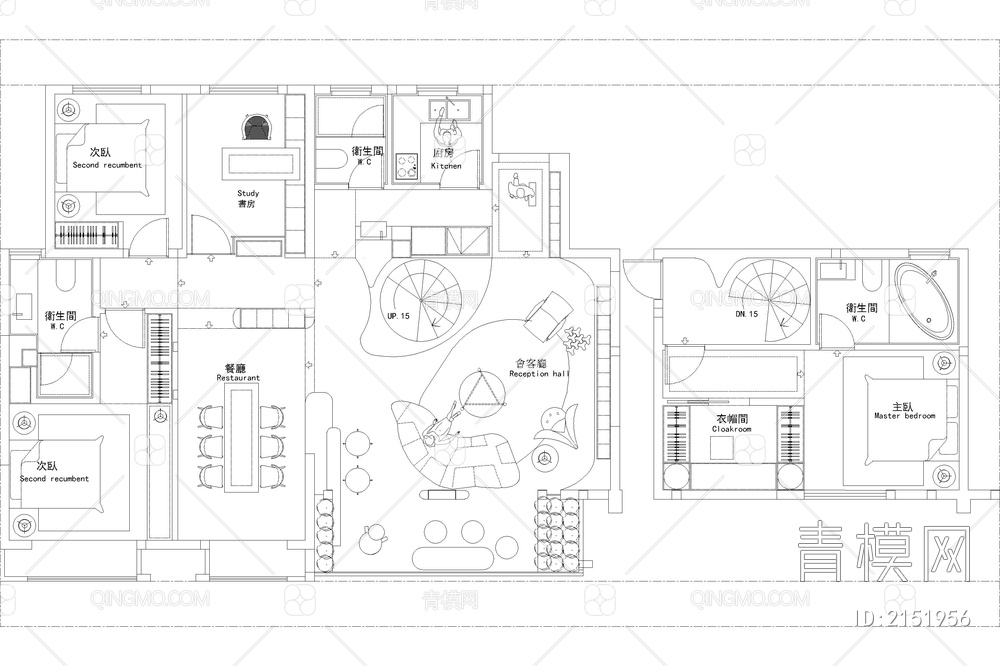 室内家装方案设计PS彩平图PSD平面图CAD户型图配套布局图【ID:2151956】